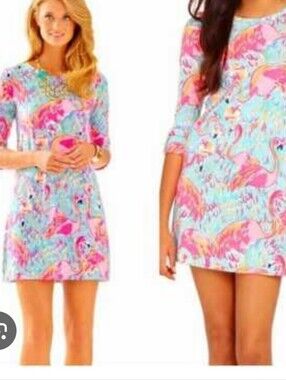 Lilly Pulitzer Pink & Aqua Flamingo-Print Midi Shift Dress